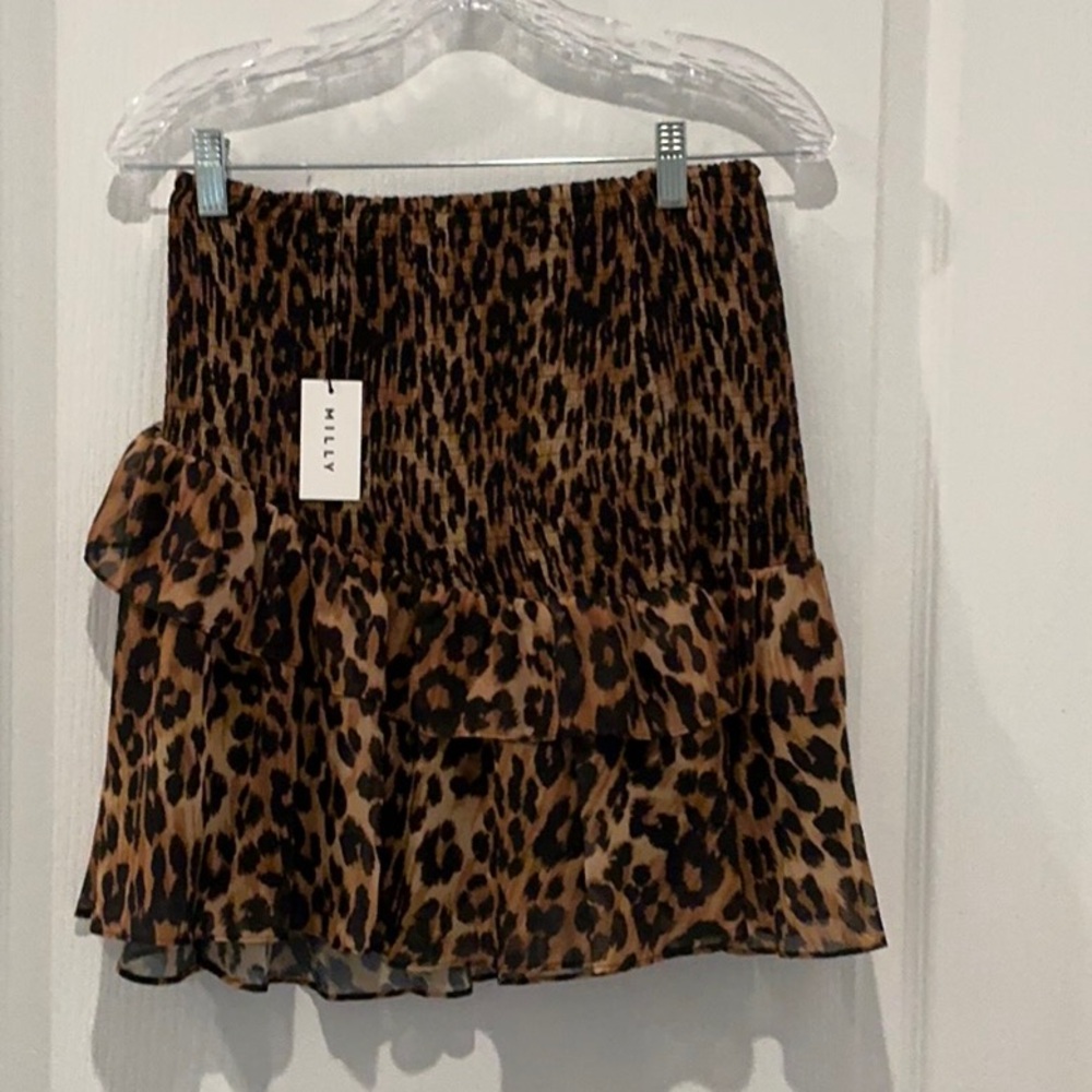 Milly leopard print smocked mini skirt NWT
